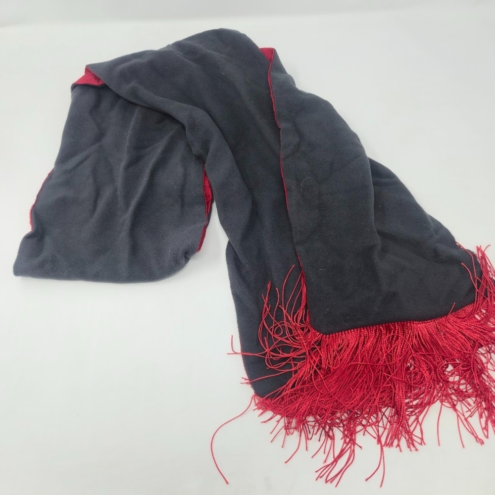 Vintage Reversible Dark Grey‎ Blood Red Scarf Long Fringe Piano Shawl 60in
